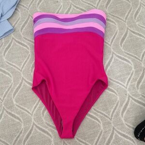 Beach Riot Pink and Purple Striped Women’s one piece